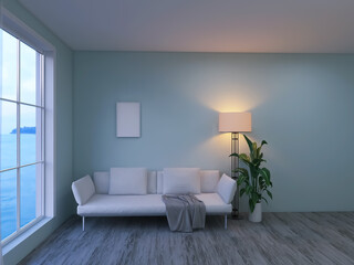 Living room design 3d render, 3d illustration