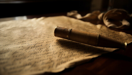 Antique pen on parchment history written words generated by AI