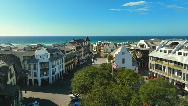 Beautiful Beach Town With Main St And Water In The Background 