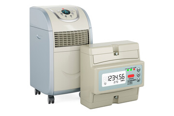 Electric meter with portable air conditioner, 3D rendering