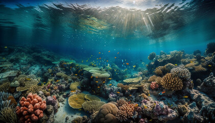 Fototapeta na wymiar Multi colored fish swimming through tropical reef beauty generated by AI