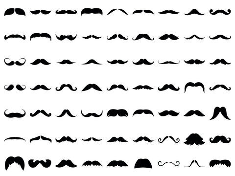 Mustache icons for barbershops and printing set of silhouettes of different mustaches