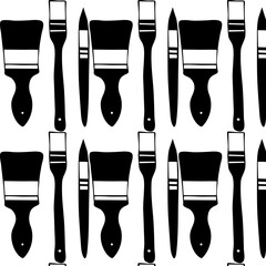 Vector pattern of black artistic brushes of different types on a white background. Wallpaper, product packaging, everything for creativity, fabric, design, vintage, hand drawing, minimalism. Eps10