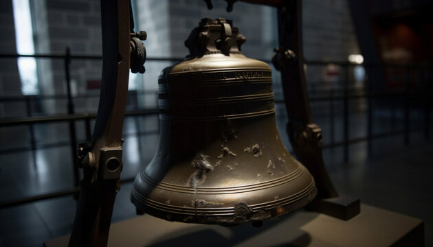 Antique service bell rings in historic church generated by AI