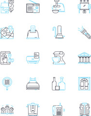 Rural residence linear icons set. Countryside, Farmland, Serenity, Nature, Tranquility, Rustic, Secluded line vector and concept signs. Peaceful,Scenic,Solitude outline illustrations