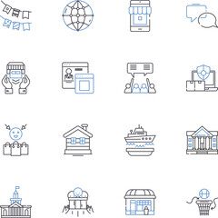 Diesel-electric train line icons collection. locomotive, hybrid, generator, traction, motor, power, fuel vector and linear illustration. engine,diesel,electric outline signs set