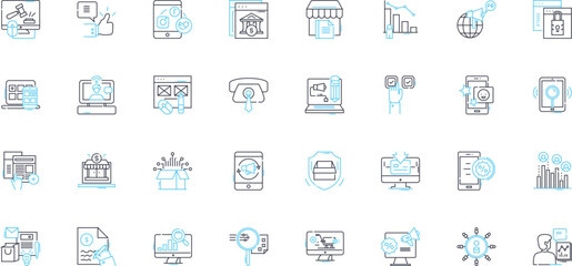 Mobile design linear icons set. Responsive, Interface, User-friendly, Navigation, Usability, Accessibility, Functionality line vector and concept signs. Layout,Typography,Color outline illustrations