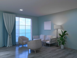 Living room design 3d render, 3d illustration
