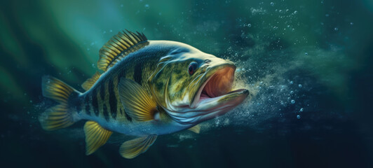 Fototapeta na wymiar Largemouth Bass Deep Water created with Generative AI Technology, ai, generative
