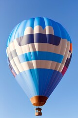 Blue air balloon flying in clear blue sky. - generative ai