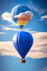 Blue air balloon flying in clear blue sky. - generative ai