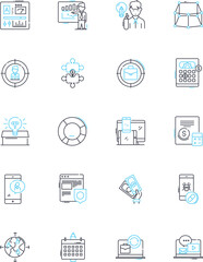 Instruction linear icons set. Teaching, Guide, Training, Education, Demonstration, Direction, Tutoring line vector and concept signs. Coaching,Supervision,Advice outline illustrations