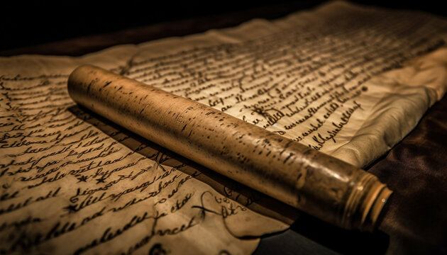 Antique manuscript with calligraphy and quill pen generated by AI