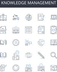 Knowledge management line icons collection. Talent recruitment, Data analytics, Resource allocation, Risk management, Brand perception, Employee engagement, Customer feedback vector and linear