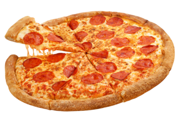 Pizza Pepperoni, isolated on white background, full depth of field