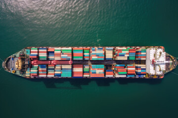 Aerial view container cargo ship in import export global business commercial trade logistic transportation of international by container cargo ship, Container cargo freight shipping at industrial port