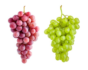 Red and green grape, isolated on white background, full depth of field
