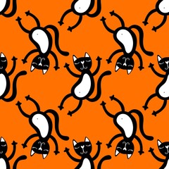 Halloween black cats seamless cartoon animals pattern for wrapping paper and fabrics and linens and kids