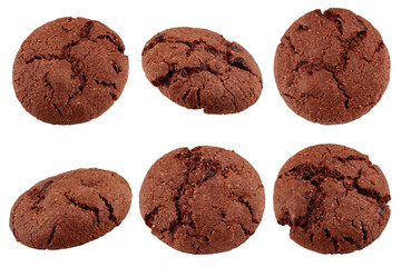 Chocolate chip cookie, isolated on white background, full depth of field