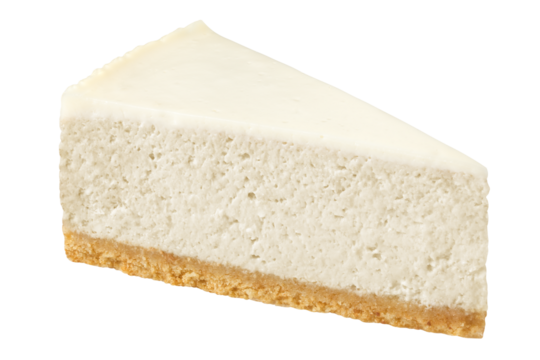 Piece of cheesecake isolated on white background, full depth of field