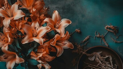 Fototapeta na wymiar bouquet of orange lilies