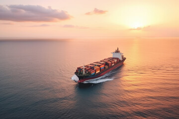 Fototapeta premium Container ship carrying container box in import export with quay crane, Global business cargo freight shipping commercial trade logistic and transportation oversea worldwide by container vessel