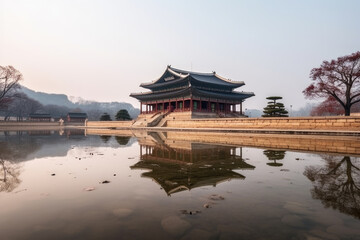 Gyeongbok palace in Seoul City, Gyeongbokgung palace landmark of Seoul, South Korea, Korean wooden traditional house in Gyeongbokgung the main royal palace of Joseon dynasty