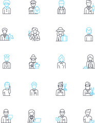 Customer profiling linear icons set. Segmentation, Demographics, Psychographics, Behavior, Purchase, Attitudes, Preferences line vector and concept signs. Lifestyle,Socioeconomic,Interests outline