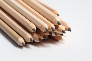 Obraz premium wooden pencils lie on a white background. Generative AI