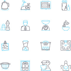 Cookhouse linear icons set. Kitchen, Cooking, Culinary, Foodie, Recipe, Meal, Chef line vector and concept signs. Utensils,Spices,Oven outline illustrations