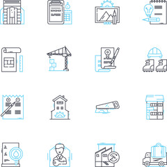 Domicile for sale linear icons set. Residence, Property, Homestead, House, Mansion, Estate, Villa line vector and concept signs. Bungalow,Cabin,Lodge outline illustrations