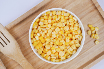 Sweet corns in a bowl on table ,