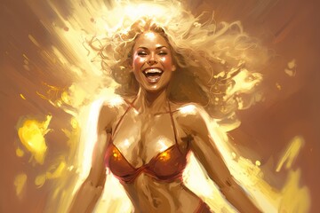 Naklejka premium a illustration of a woman in a bikini Generative AI