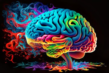 Brain Colorfull Paint Flow, Brainstorming method, Brain Fluid Colorfull Abstract, Generative AI