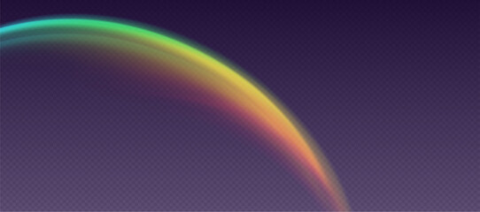 Rainbow refraction overlay, leak flare, prism light effect, rainbow sunlight, holographic rays with transparency. Blurred bokeh retro photo texture, vintage camera glare. Vector background.