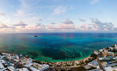 Fototapeta na wymiar aerial panorama of San Andres islands, department of Colombia with blue sea and coral reef 