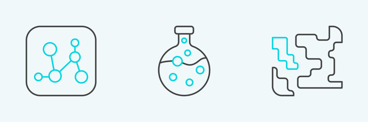Set line Gaseous, Chemical formula and Test tube and flask icon. Vector