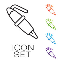 Black line Fountain pen nib icon isolated on white background. Pen tool sign. Set icons colorful. Vector
