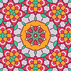 Abstract Pattern Mandala Flowers Plant Art Colorful Red Green Yellow 644