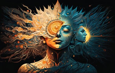 a illustration of a woman with a sun on her face Generative AI