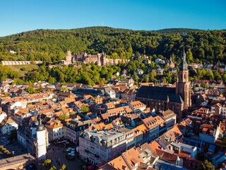 Aerial view by drone Heidelberg Baden-Wurtemberg Bridge Neckar Germany