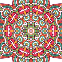 Abstract Pattern Mandala Flowers Plant Art Colorful Red Green Yellow 614