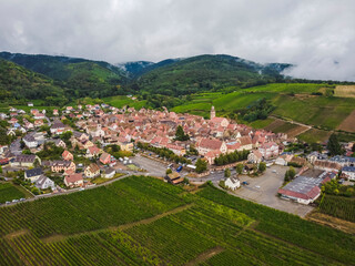 Fototapeta na wymiar Aerial vIew by drone. Summer. France, Alsace. town.