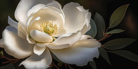 Fototapeta na wymiar An up-close look at a rose rubiginosa blossom in white Generative AI