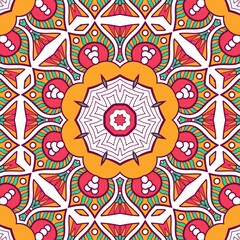Abstract Pattern Mandala Flowers Plant Art Colorful Red Green Yellow 566