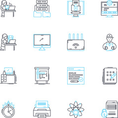 Cyber security linear icons set. Encryption, Firewall, Malware, Passwords, Phishing, Vulnerability, Cybercrime line vector and concept signs. Cyberattack,Cyberdefense,Spyware outline illustrations