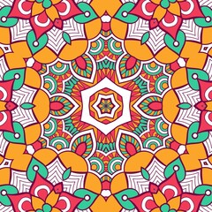 Abstract Pattern Mandala Flowers Plant Art Colorful Red Green Yellow 555