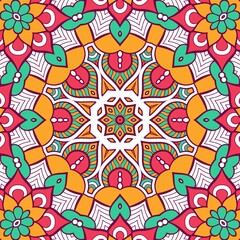 Abstract Pattern Mandala Flowers Plant Art Colorful Red Green Yellow 552