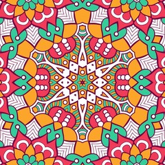 Naklejka premium Abstract Pattern Mandala Flowers Plant Art Colorful Red Green Yellow 550