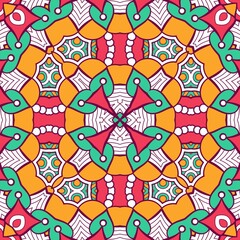 Abstract Pattern Mandala Flowers Plant Art Colorful Red Green Yellow 511